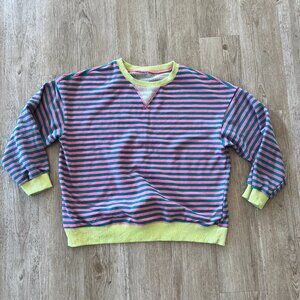 Womens Pink/Green Stripe Sweatshirt Crewneck - XL